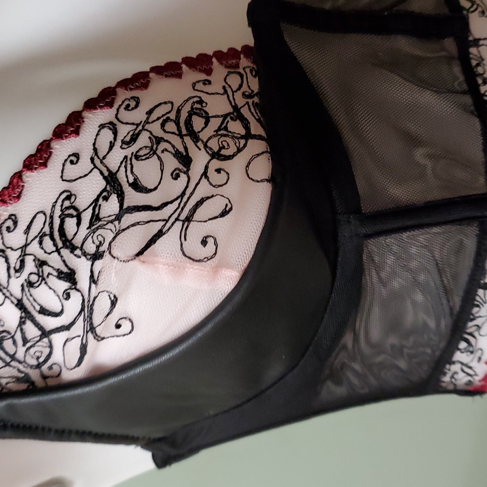 Victoria Secret Bra Longline Vegan Leather & Lace Love Embroidered Underwire - Picture 10 of 12